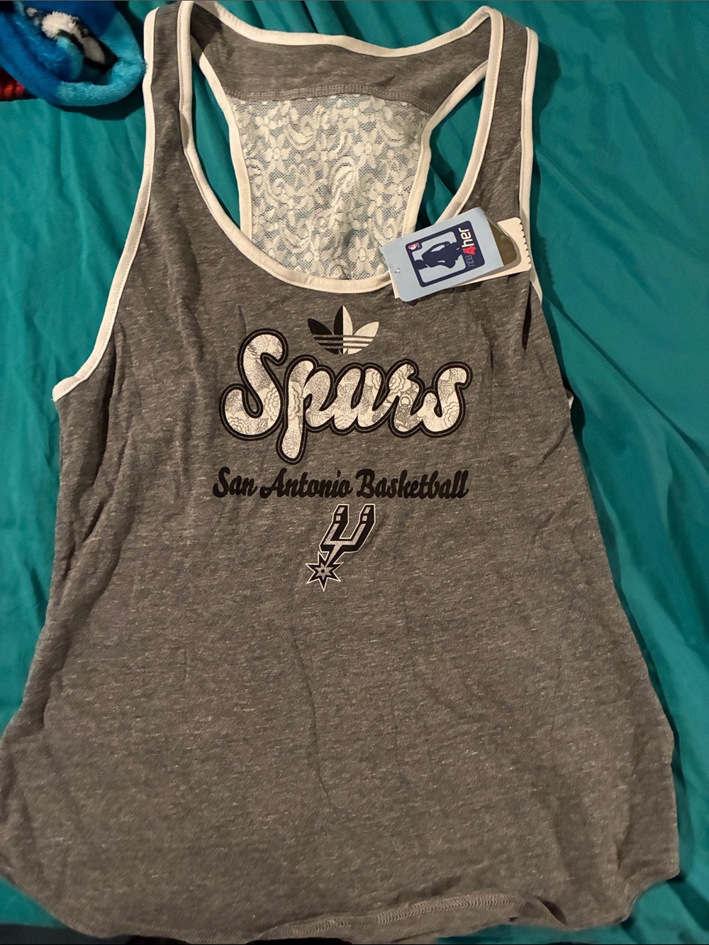 NBA official & Adidas Gray and White San Antonio Spurs Lace-Back Tank NEW